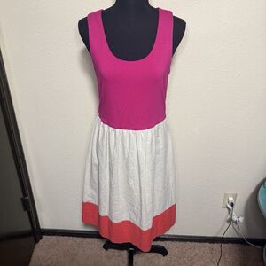 Women’s Madison Color Block Linen Blend Dress Beachy Coastal Vacation Size M